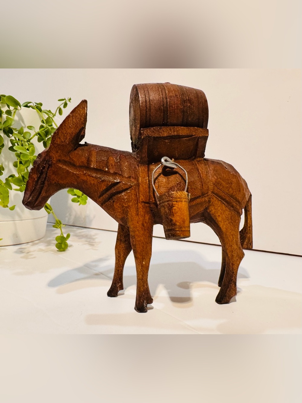 Mid-Century Spanish Hand-Carved Wooden Burro Figurine 5” Tall